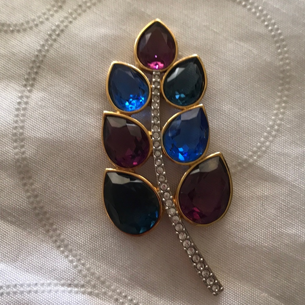 Swarovski signed multicolored branch style brooch